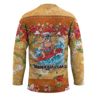 Hawaii Mele Kalikimaka Hockey Jersey Funny Santa Claus Surfing on Tropical Plants - Polynesian Pride