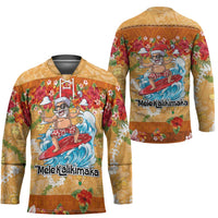 Hawaii Mele Kalikimaka Hockey Jersey Funny Santa Claus Surfing on Tropical Plants - Polynesian Pride
