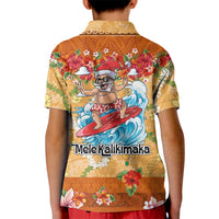 Hawaii Mele Kalikimaka Kid Polo Shirt Funny Santa Claus Surfing on Tropical Plants - Polynesian Pride