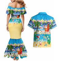 Polynesian Merry Christmas Couples Matching Mermaid Dress and Hawaiian Shirt Funny Santa Beach Tropical Plant and Turtle LT03 - Polynesian Pride