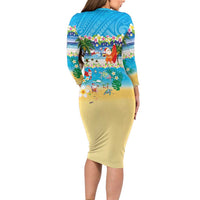 Polynesian Merry Christmas Family Matching Long Sleeve Bodycon Dress and Hawaiian Shirt Funny Santa Beach Tropical Plant and Turtle LT03 - Polynesian Pride
