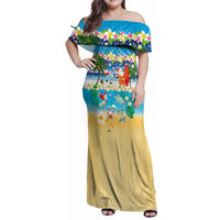 Polynesian Merry Christmas Family Matching Off Shoulder Maxi Dress and Hawaiian Shirt Funny Santa Beach Tropical Plant and Turtle LT03 Mom's Dress Multicolor - Polynesian Pride
