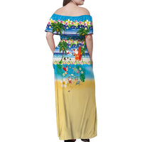 Polynesian Merry Christmas Family Matching Off Shoulder Maxi Dress and Hawaiian Shirt Funny Santa Beach Tropical Plant and Turtle LT03 - Polynesian Pride