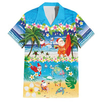 Polynesian Merry Christmas Family Matching Off Shoulder Short Dress and Hawaiian Shirt Funny Santa Beach Tropical Plant and Turtle LT03 Dad's Shirt - Short Sleeve Multicolor - Polynesian Pride
