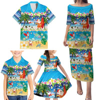 Polynesian Merry Christmas Family Matching Puletasi and Hawaiian Shirt Funny Santa Beach Tropical Plant and Turtle LT03 - Polynesian Pride