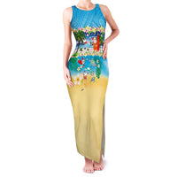 Polynesian Merry Christmas Family Matching Tank Maxi Dress and Hawaiian Shirt Funny Santa Beach Tropical Plant and Turtle LT03 Mom's Dress Multicolor - Polynesian Pride