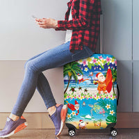 Polynesian Merry Christmas Luggage Cover Funny Santa Beach Tropical Plant and Turtle - Polynesian Pride