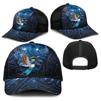 Aotearoa Matariki Baseball Net Cap Maori Tribal with Silver Fern and Tui Bird Galaxy Style - Polynesian Pride