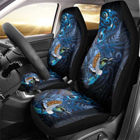 Aotearoa Matariki Car Seat Cover Maori Tribal with Silver Fern and Tui Bird Galaxy Style - Polynesian Pride