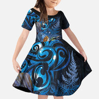 Aotearoa Matariki Family Matching Long Sleeve Bodycon Dress and Hawaiian Shirt Maori Tribal with Silver Fern and Tui Bird Galaxy Style - Polynesian Pride