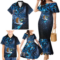 Aotearoa Matariki Family Matching Mermaid Dress and Hawaiian Shirt Maori Tribal with Silver Fern and Tui Bird Galaxy Style LT03 - Polynesian Pride