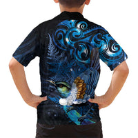 Aotearoa Matariki Family Matching Off The Shoulder Long Sleeve Dress and Hawaiian Shirt Maori Tribal with Silver Fern and Tui Bird Galaxy Style LT03 - Polynesian Pride