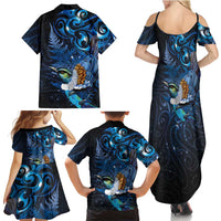 Aotearoa Matariki Family Matching Summer Maxi Dress and Hawaiian Shirt Maori Tribal with Silver Fern and Tui Bird Galaxy Style LT03 - Polynesian Pride