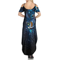 Aotearoa Matariki Family Matching Summer Maxi Dress and Hawaiian Shirt Maori Tribal with Silver Fern and Tui Bird Galaxy Style LT03 - Polynesian Pride