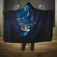 Aotearoa Matariki Hooded Blanket Maori Tribal with Silver Fern and Tui Bird Galaxy Style - Polynesian Pride