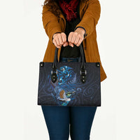 Aotearoa Matariki Leather Bag Maori Tribal with Silver Fern and Tui Bird Galaxy Style - Polynesian Pride