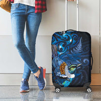 Aotearoa Matariki Luggage Cover Maori Tribal with Silver Fern and Tui Bird Galaxy Style - Polynesian Pride