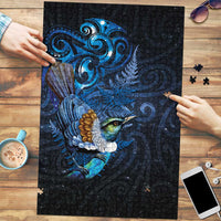 Aotearoa Matariki Puzzle Maori Tribal with Silver Fern and Tui Bird Galaxy Style - Polynesian Pride