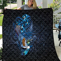 Aotearoa Matariki Quilt Maori Tribal with Silver Fern and Tui Bird Galaxy Style - Polynesian Pride