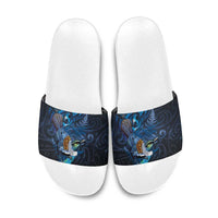 Aotearoa Matariki Slide Sandals Maori Tribal with Silver Fern and Tui Bird Galaxy Style - Polynesian Pride