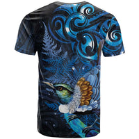 Aotearoa Matariki T Shirt Maori Tribal with Silver Fern and Tui Bird Galaxy Style - Polynesian Pride