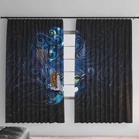 Aotearoa Matariki Window Curtain Maori Tribal with Silver Fern and Tui Bird Galaxy Style - Polynesian Pride