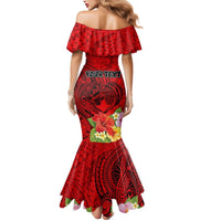 Personalised Hawaii Valentine Day Mermaid Dress Couple Love Heart mix Hibiscus and Polynesian Tattoo LT03 - Polynesian Pride
