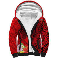 Personalised Hawaii Valentine Day Sherpa Hoodie Couple Love Heart mix Hibiscus and Polynesian Tattoo LT03 Unisex Red - Polynesian Pride