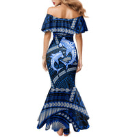 Polynesian Shark Valentine Day Family Matching Mermaid Dress and Hawaiian Shirt Hibiscus and Tribal Tattoo Blue Style LT03 - Polynesian Pride
