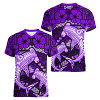 Polynesian Shark Valentine Day Women V Neck T Shirt Hibiscus and Tribal Tattoo Purple Style LT03 - Polynesian Pride