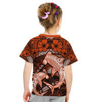 Polynesian Shark Valentine Day Kid T Shirt Hibiscus and Tribal Tattoo Orange Style LT03 - Polynesian Pride