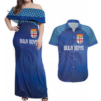 Custom Fiji Football-Towards World Cup 2026 Couples Matching Off Shoulder Maxi Dress and Hawaiian Shirt LT03 Blue - Polynesian Pride
