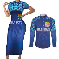 Custom Fiji Football-Towards World Cup 2026 Couples Matching Short Sleeve Bodycon Dress and Long Sleeve Button Shirt LT03 Blue - Polynesian Pride