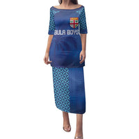Custom Fiji Football-Towards World Cup 2026 Family Matching Puletasi and Hawaiian Shirt LT03 Mom's Dress Blue - Polynesian Pride