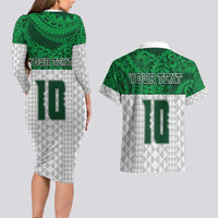 Custom Hawaii Volleyball-Kakau Motif Green Color Couples Matching Long Sleeve Bodycon Dress and Hawaiian Shirt LT03 - Polynesian Pride