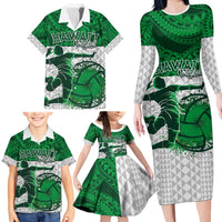 Custom Hawaii Volleyball-Kakau Motif Green Color Family Matching Long Sleeve Bodycon Dress and Hawaiian Shirt LT03 - Polynesian Pride