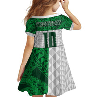 Custom Hawaii Volleyball-Kakau Motif Green Color Family Matching Off Shoulder Short Dress and Hawaiian Shirt LT03 - Polynesian Pride