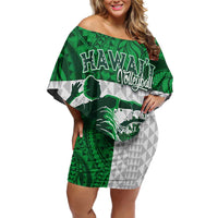 Custom Hawaii Volleyball-Kakau Motif Green Color Family Matching Off Shoulder Short Dress and Hawaiian Shirt LT03 Mom's Dress Green - Polynesian Pride