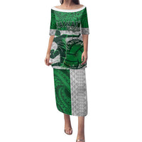 Custom Hawaii Volleyball-Kakau Motif Green Color Family Matching Puletasi and Hawaiian Shirt LT03 Mom's Dress Green - Polynesian Pride