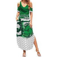 Custom Hawaii Volleyball-Kakau Motif Green Color Family Matching Summer Maxi Dress and Hawaiian Shirt LT03 Mom's Dress Green - Polynesian Pride