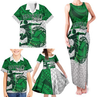 Custom Hawaii Volleyball-Kakau Motif Green Color Family Matching Tank Maxi Dress and Hawaiian Shirt LT03 - Polynesian Pride
