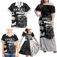Custom Hawaii Volleyball-Kakau Motif Grayscale Color Family Matching Off Shoulder Maxi Dress and Hawaiian Shirt LT03 - Polynesian Pride