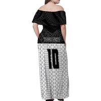 Custom Hawaii Volleyball-Kakau Motif Grayscale Color Family Matching Off Shoulder Maxi Dress and Hawaiian Shirt LT03 - Polynesian Pride