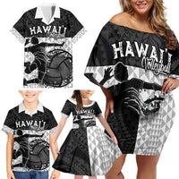 Custom Hawaii Volleyball-Kakau Motif Grayscale Color Family Matching Off Shoulder Short Dress and Hawaiian Shirt LT03 - Polynesian Pride