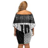Custom Hawaii Volleyball-Kakau Motif Grayscale Color Family Matching Off Shoulder Short Dress and Hawaiian Shirt LT03 - Polynesian Pride