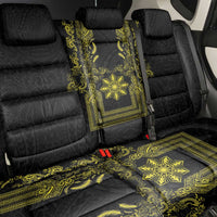 Philippines Barong Style Back Car Seat Cover with Polynesian Art and Leaf Motif Black-Gold Color