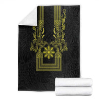 Philippines Barong Style Blanket with Polynesian Art and Leaf Motif Black-Gold Color