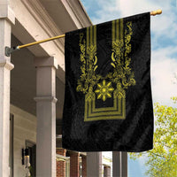 Philippines Barong Style Garden Flag with Polynesian Art and Leaf Motif Black-Gold Color