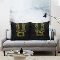 Philippines Barong Style Pillow Cover with Polynesian Art and Leaf Motif Black-Gold Color