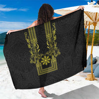 Philippines Barong Style Sarong with Polynesian Art and Leaf Motif Black-Gold Color